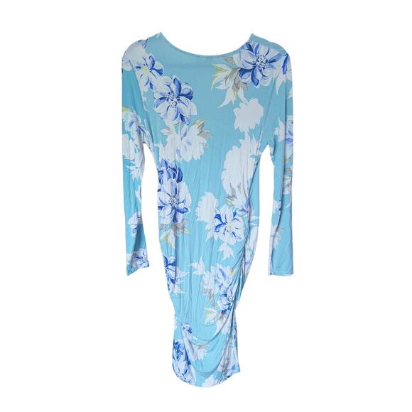 Yumi Kim Blue Floral Wrap Midi Maternity Dress Large Femme Romantic Cottagecore - Picture 4 of 9